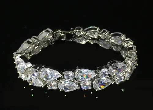 18k White Gold Filled Simulated Diamond Gemstone Tennis Bracelet Bridal Jewelry