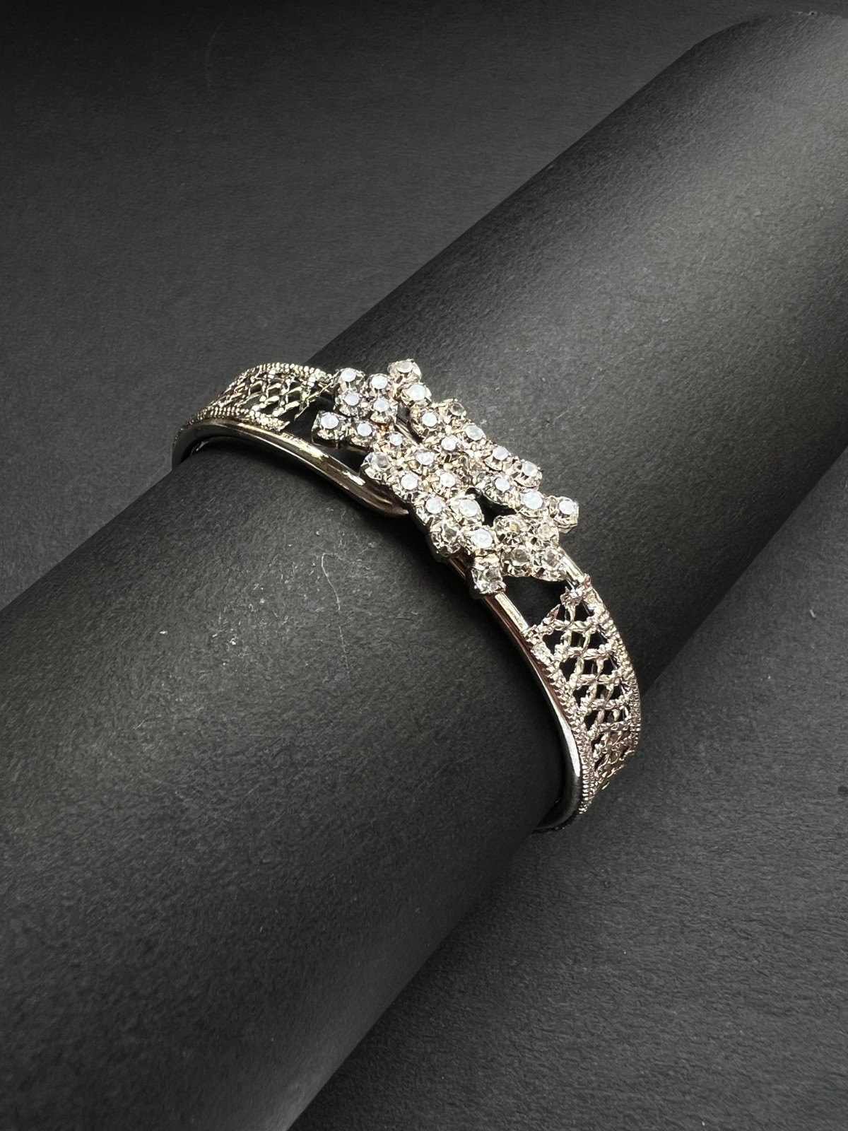 Silver Plated Rhinestone Cuff Bracelet Sparkling Crystal Party Jewelry for Women