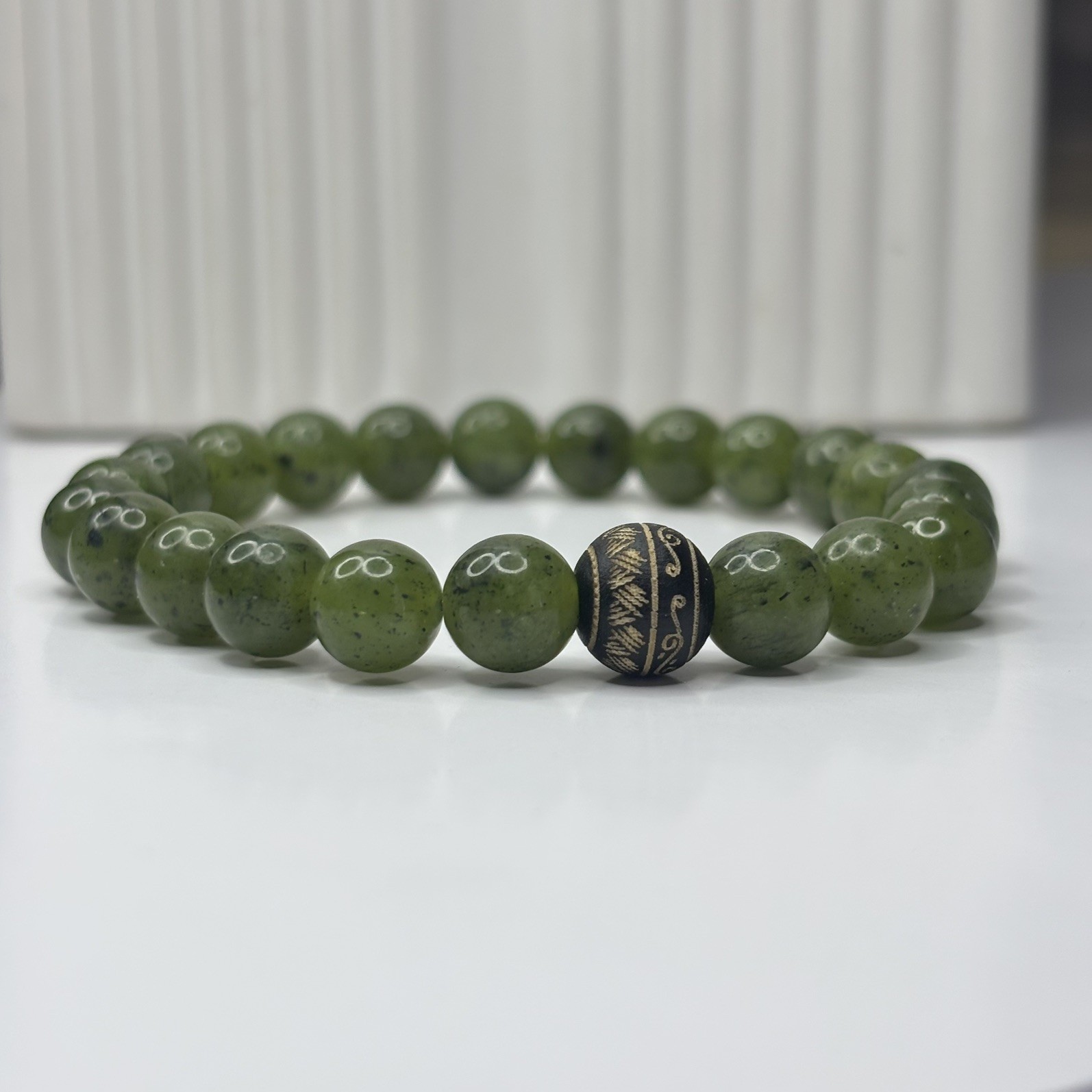 Handmade Natural Gemstone Bracelets Black Onyx Jade White Green Stone Jewel Gift
