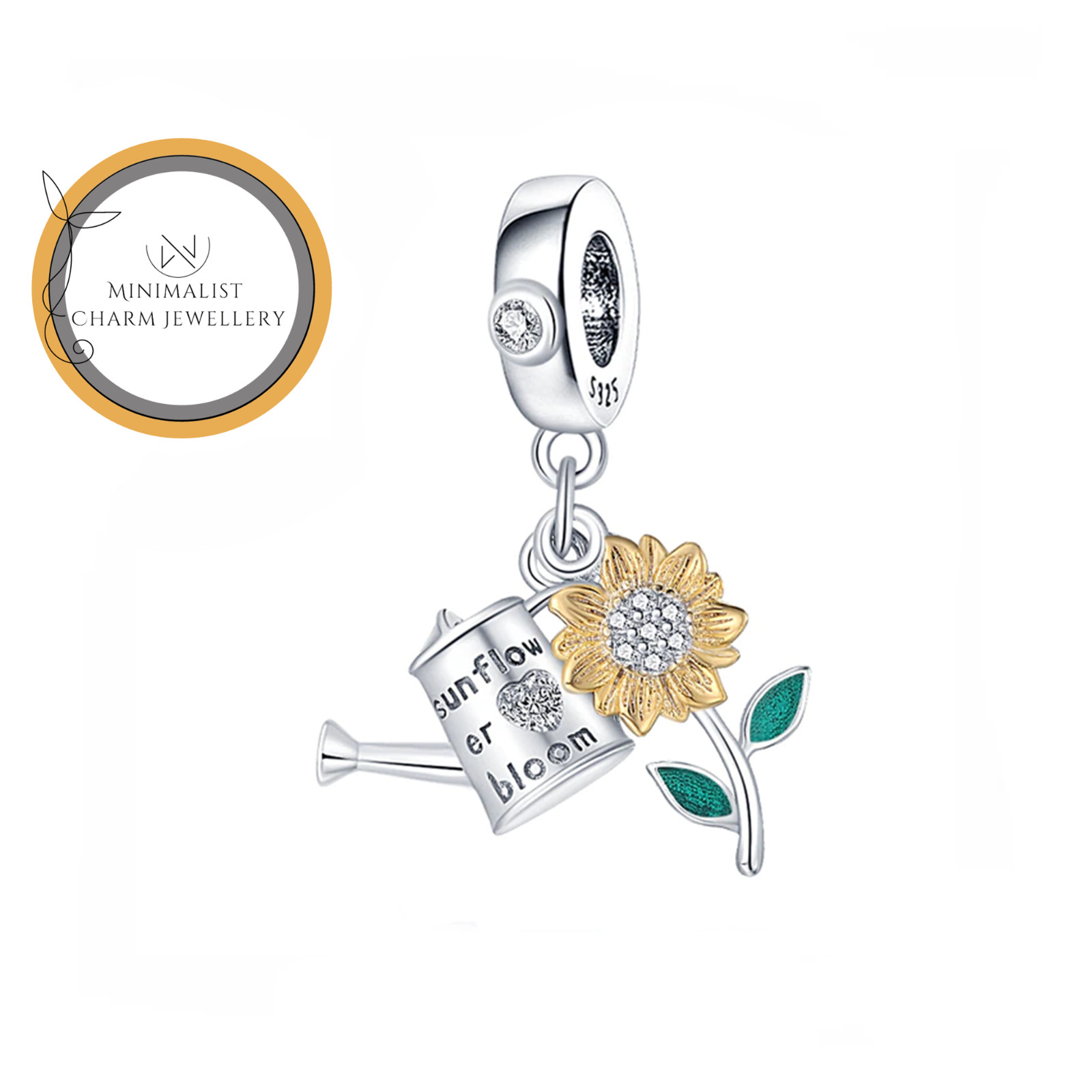 Sunflower And Can Dangle Charm, Flower Can Charm, Silver Charm, Women Gift Charm