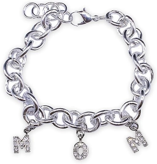 Fablinks Rhinestone “Mom” and “Nana” Sterling Silver Plated Chunky Link Jewelry