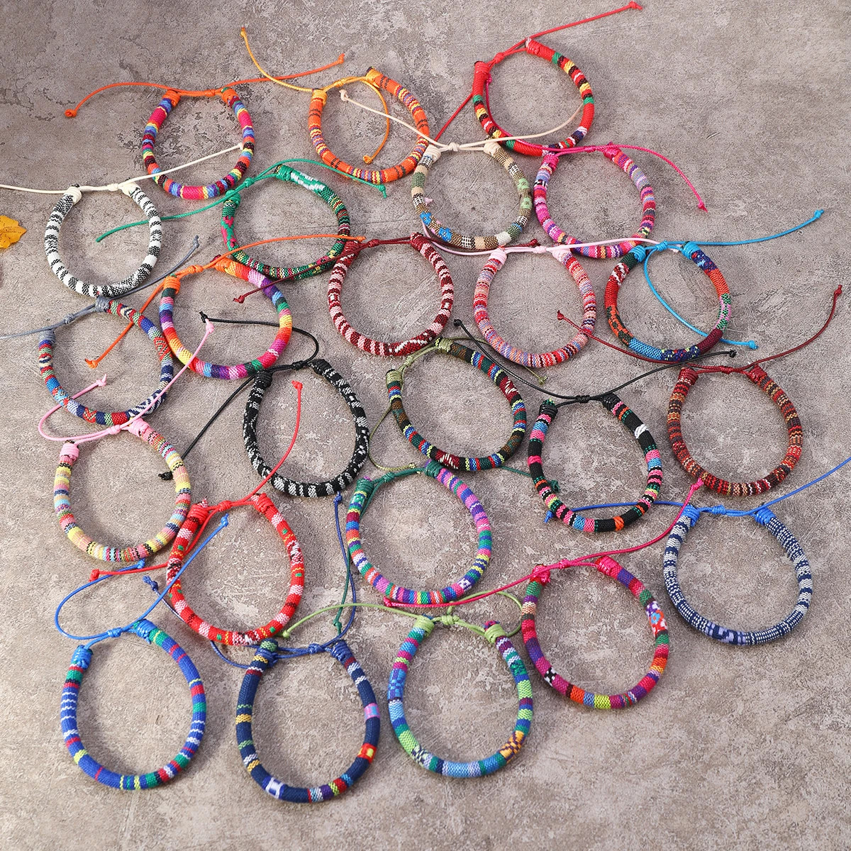 24pcs 2 Style Woven Bracelets Set Random Colorful Cloth Art Friendship