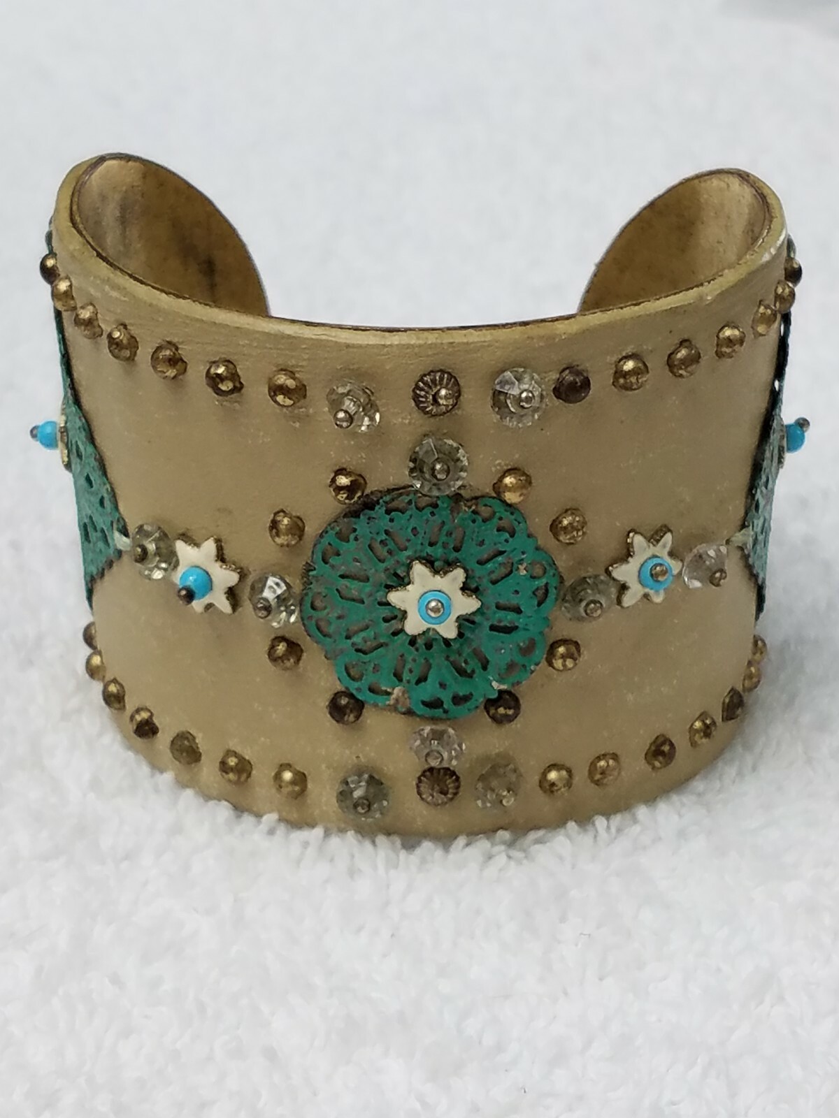 Embellished Leather Cuff Crystal Metal Enamel Embellishments BRA019