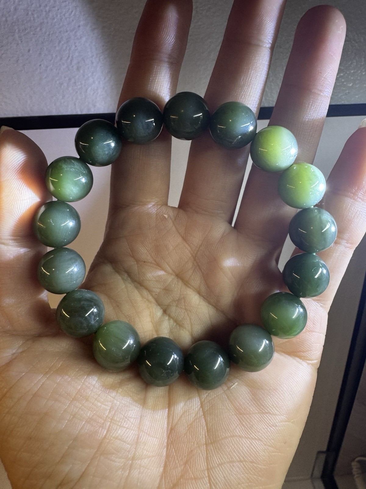 certified 12mm Hetian green Jade Round beaded stretch Bracelet New free shipping