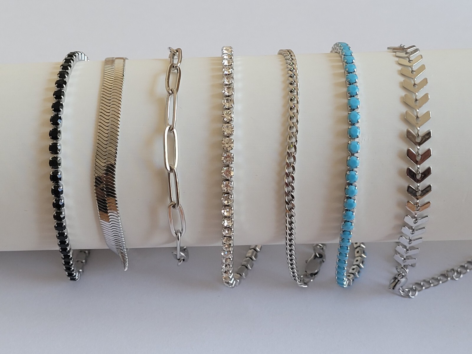 Stainless Steel Women’s Layered Bracelet Tennis Cuban Herringbone Paperclip
