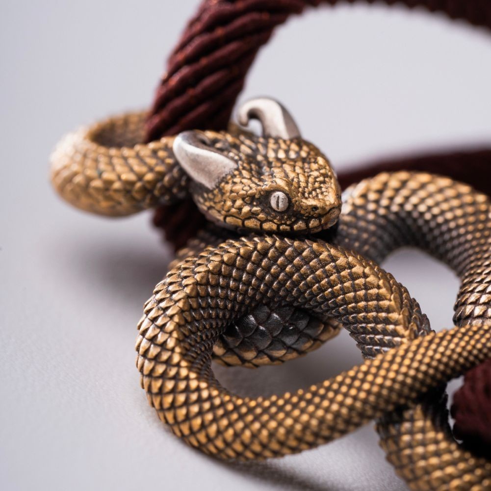 Brass Demon Serpent Bracelet Snake Clasp Gothic Rope Bracelet Fantasy Jewelry