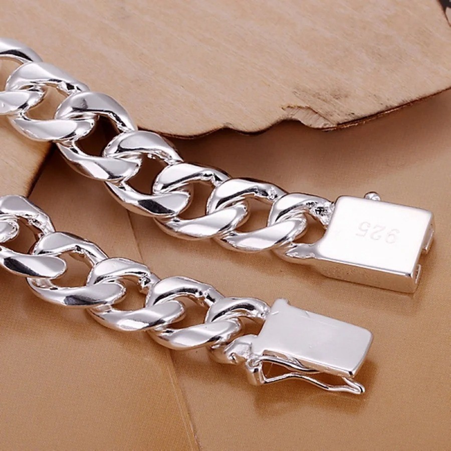 925 Sterling Silver Exquisite Solid Chain Bracelet Fashion Jewelry Wedding Gift