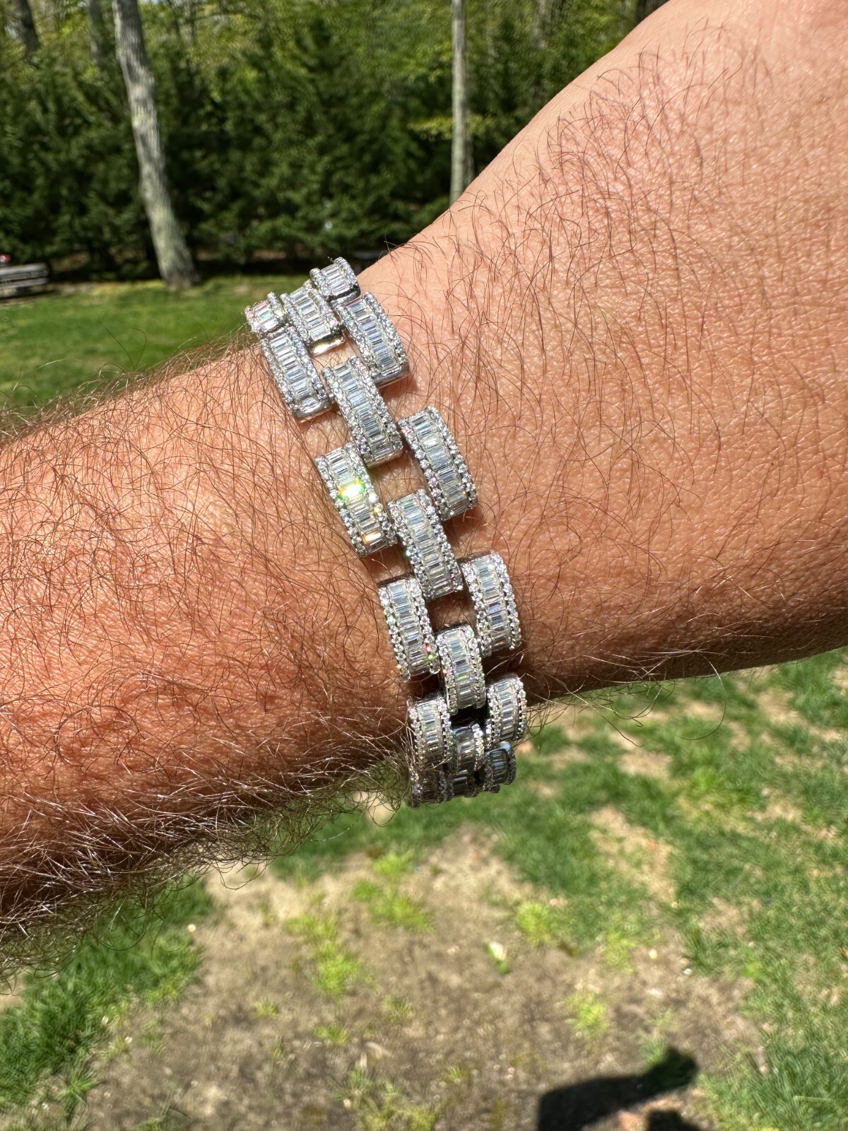 MOISSANITE Baguette 14mm Mens Iced Panther Link Presidential Bracelet Hip Hop