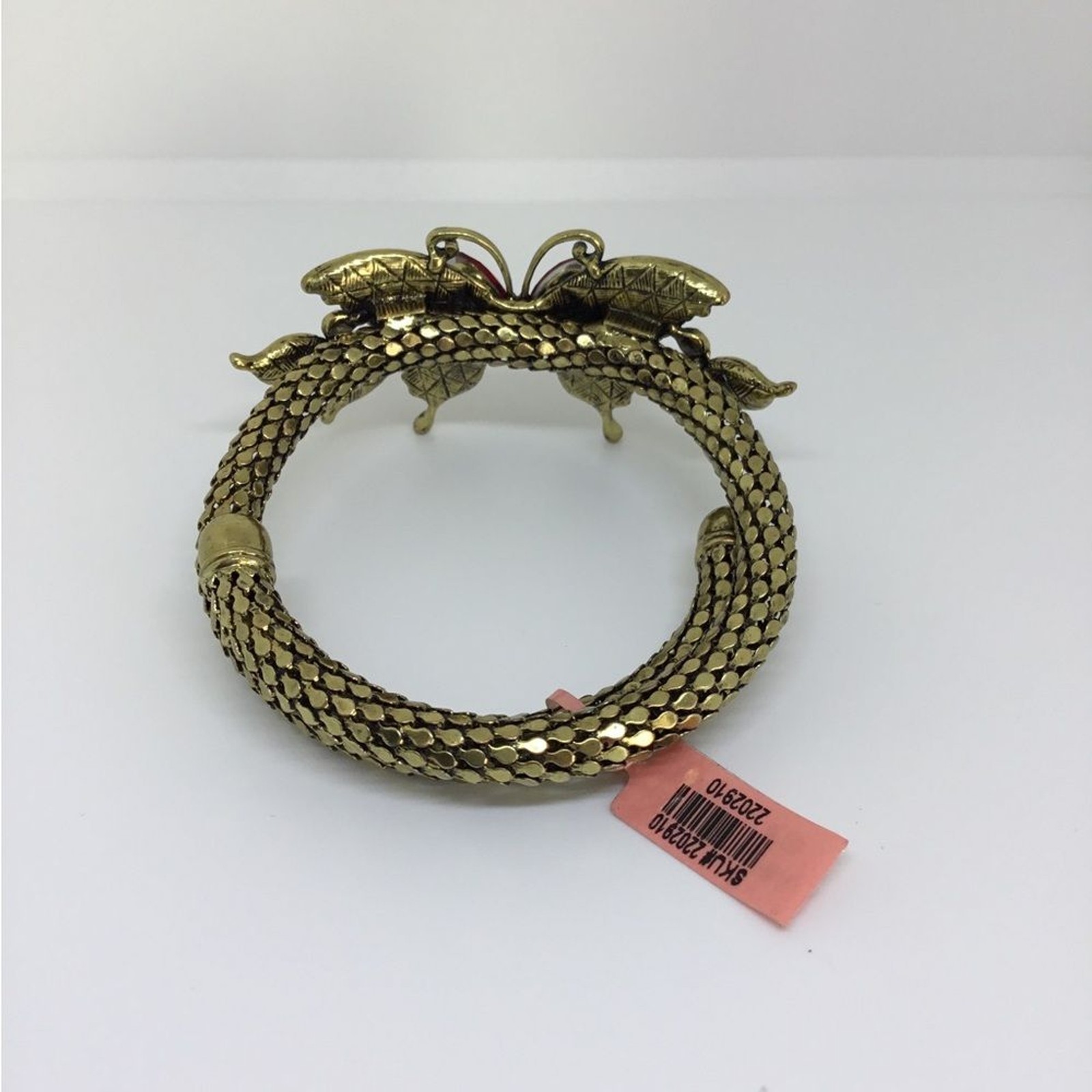 Butterfly Statement Bracelet with Red Rhinestones on Gold-tone Mesh Cuff NWT
