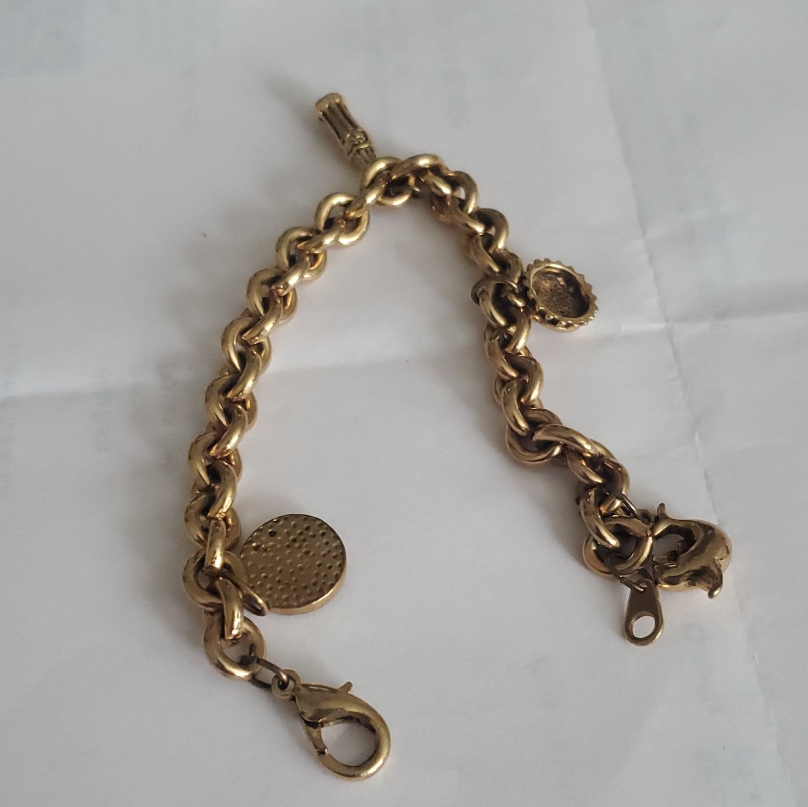 Coca-Cola Gold-Tone Curb Chain Charm Bracelet w/ Dangle Charms Lobster, Signed