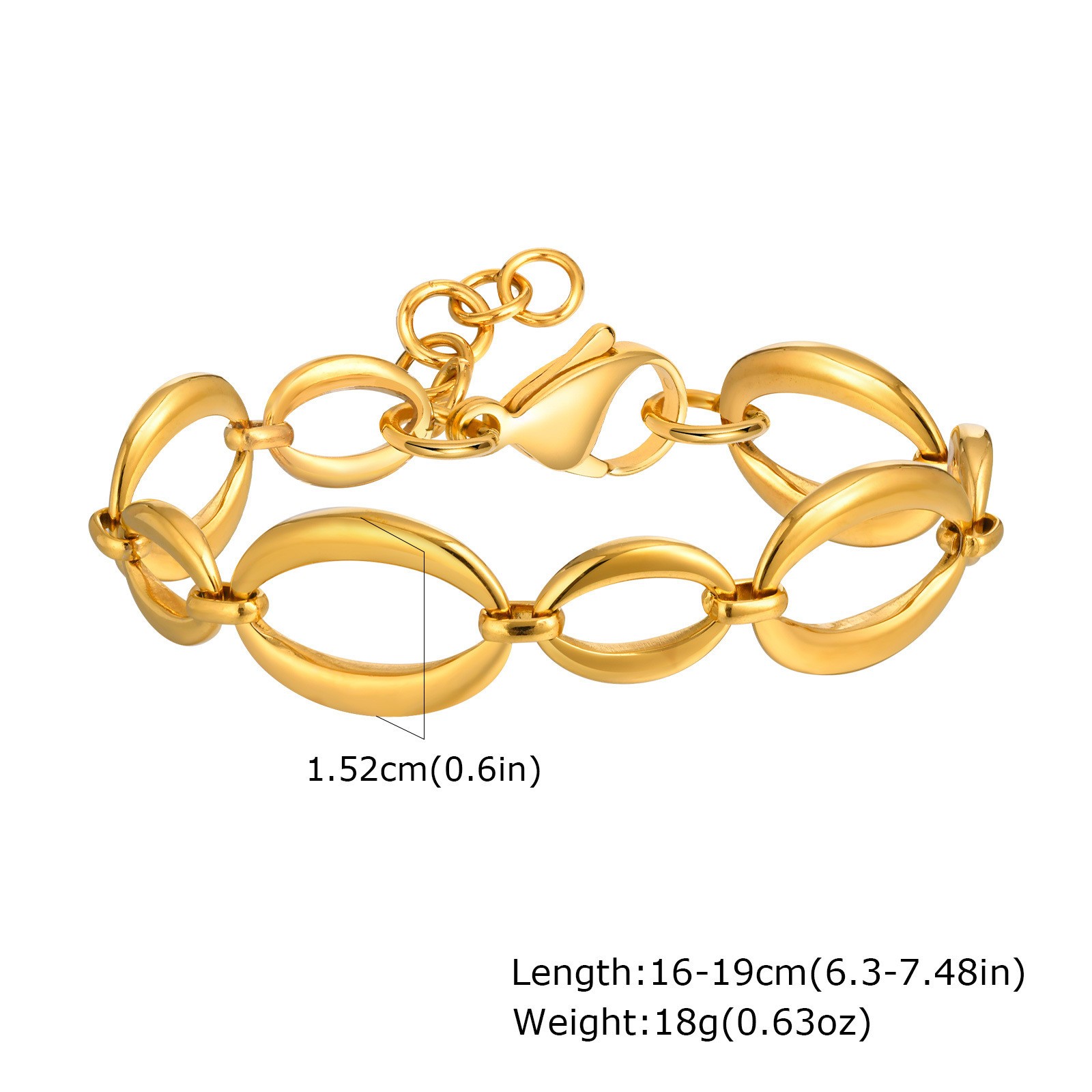 Gold Stainless Steel Smooth 15mm Oval Link Chain Bracelet For Women Gifts