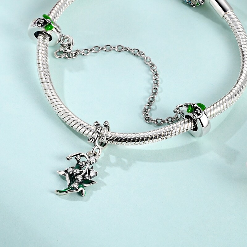 MULA S925 Sterling Silver Charm CZ Enamel Green Forest Flower For Women Bracelet