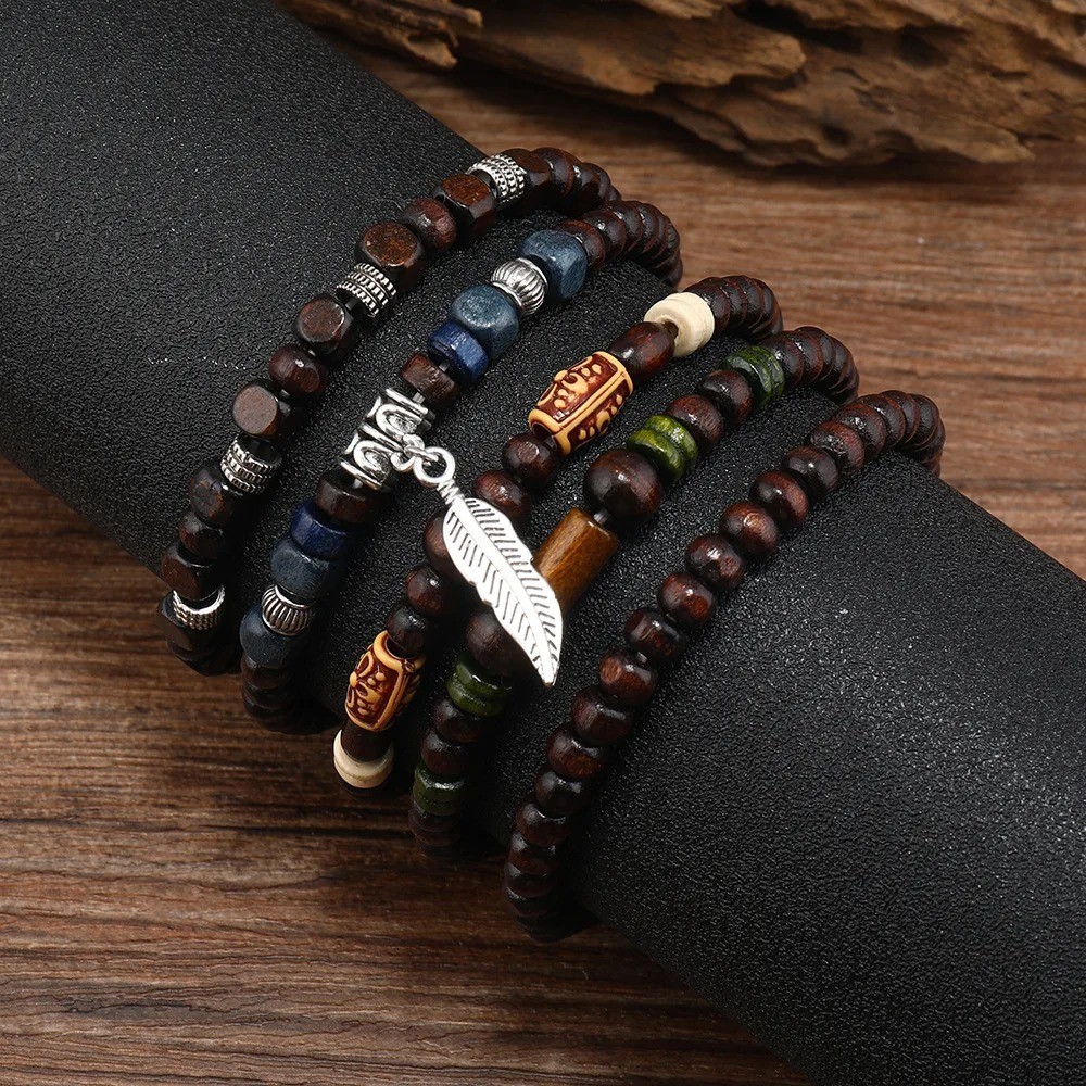 Bohemia Men’s Bracelets – 10pcs Vintage Fashion Stylish Leaves Wristwear
