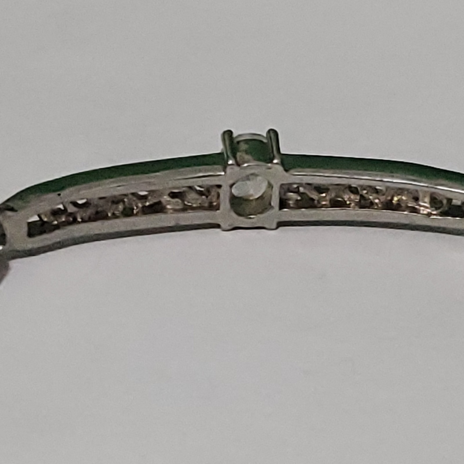 Sterling Silver Metal 925 Bangle Bracelet w/ Prong-Set Oval Clear Stone Filigree