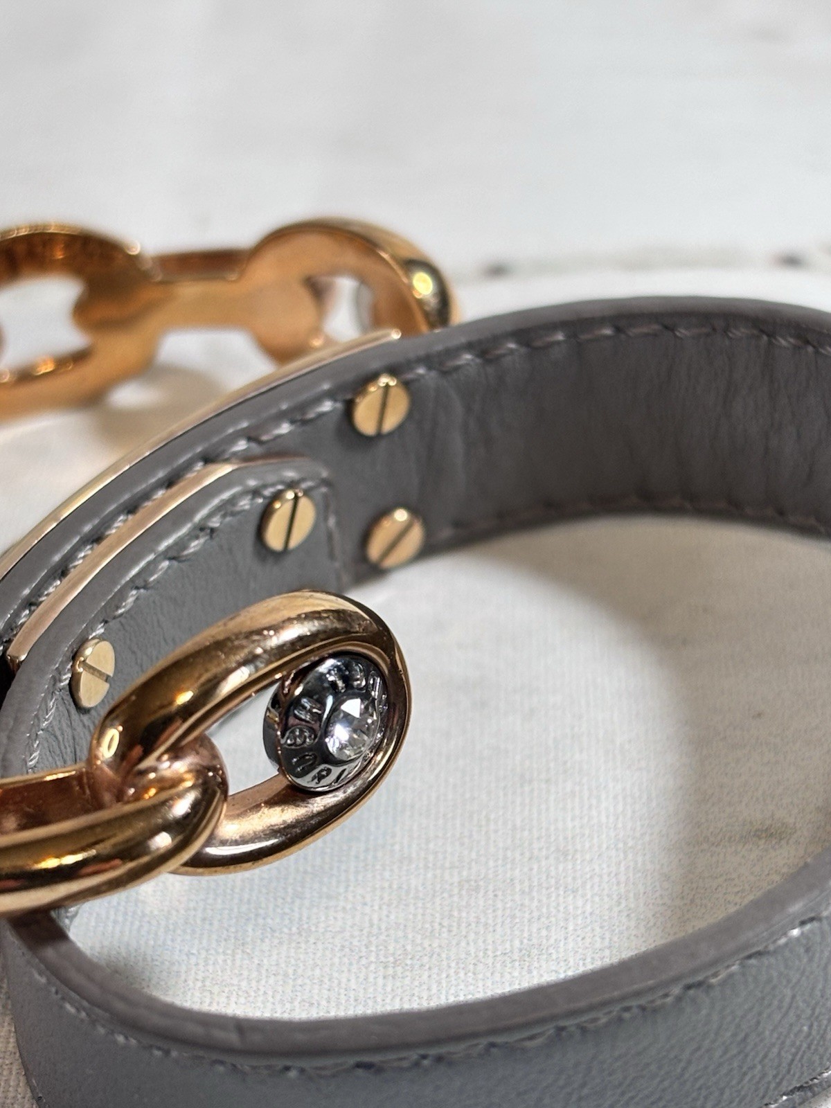 Henri Bendel New York Whitney Leather Turn-Lock Grey Gold Tone Bracelet 3 Sizes