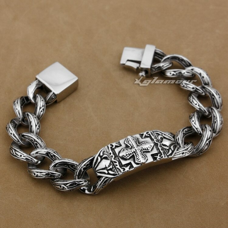 Stainless Steel Bracelet Biker Punk Cross Link Chain Jewelry 5C016D