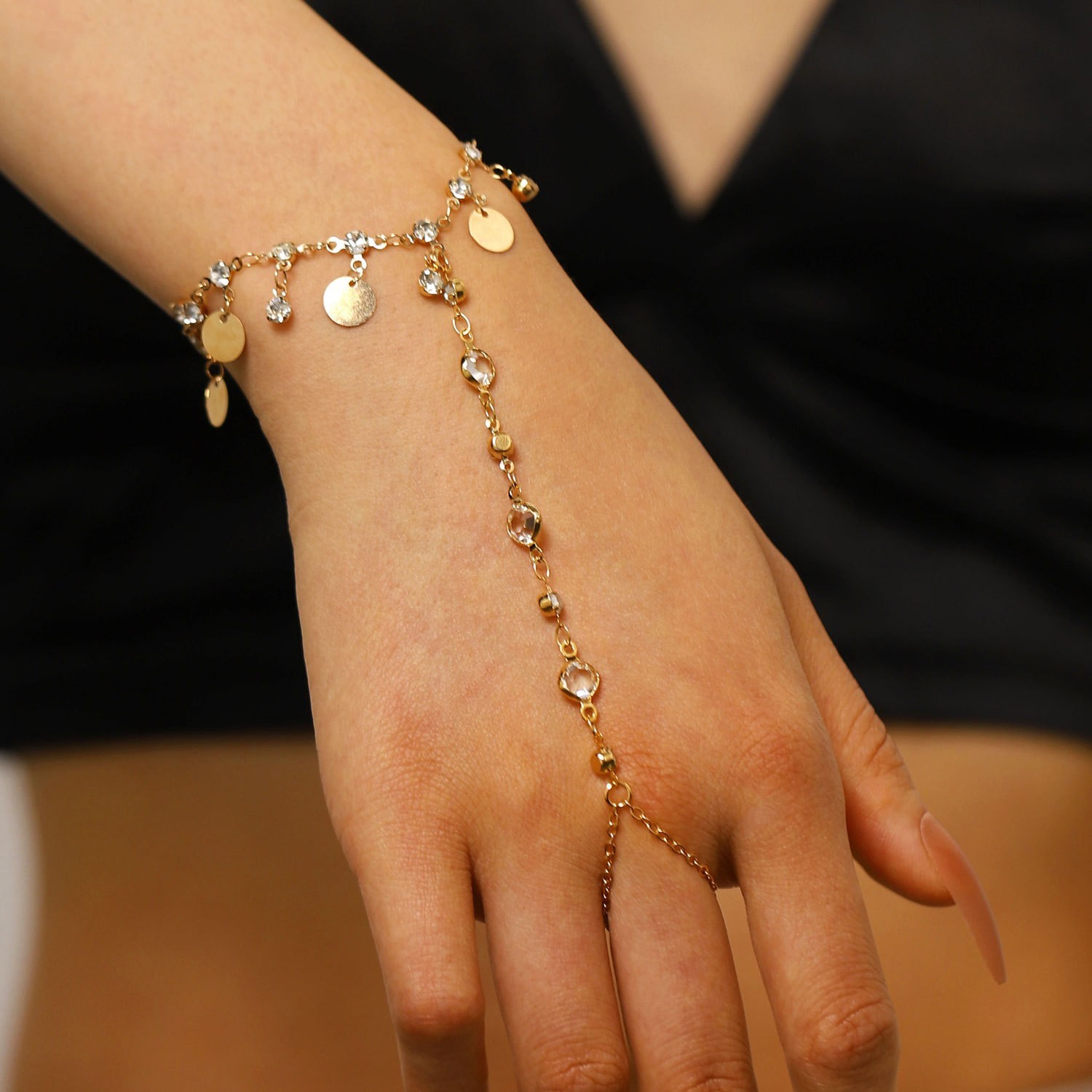 Zircon Tassel Finger Bracelet for Women Chain Hand Harness Jewelry Gift