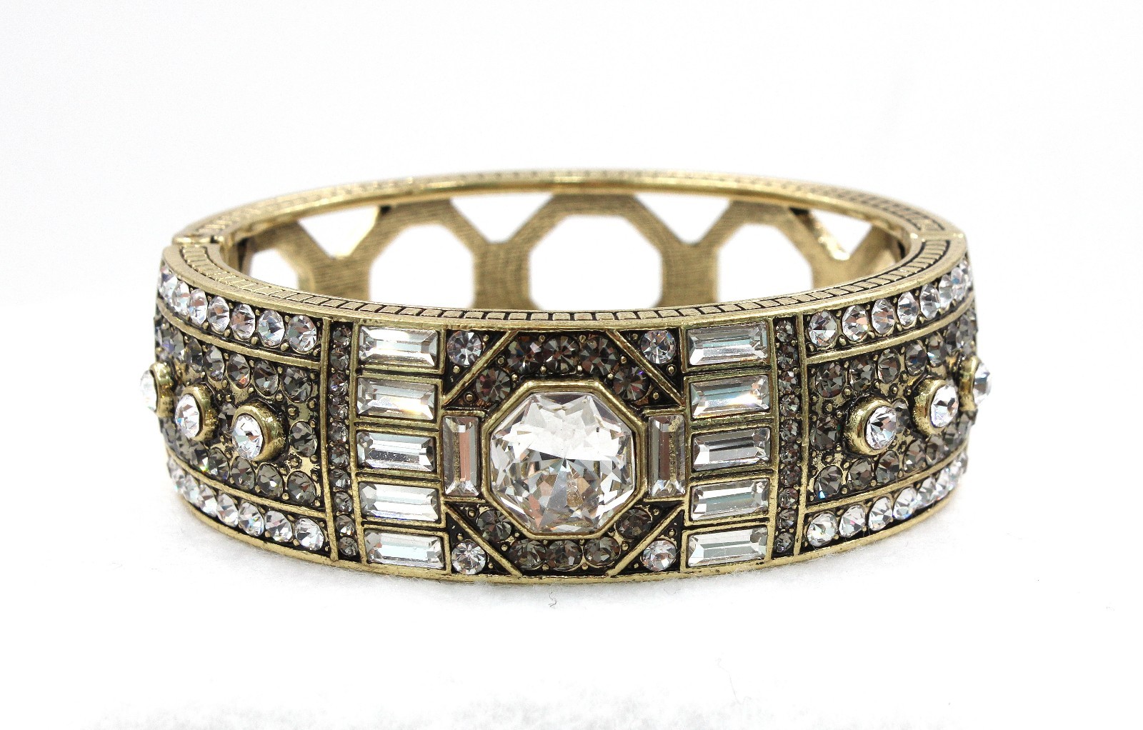 New HEIDI DAUSS “Angelic Light” White Crystals Brass Bangle Bracelet