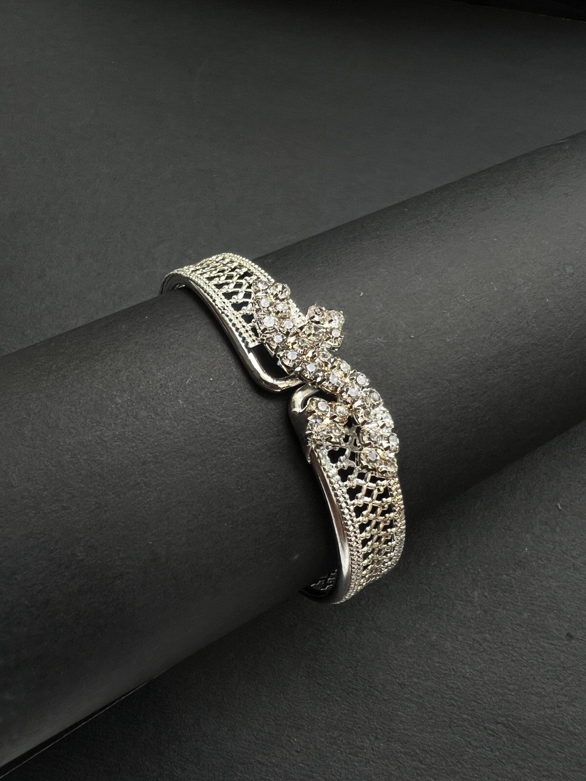 Silver Rhinestone Cuff Bracelet | Sparkling Crystal Party Jewelry for Women