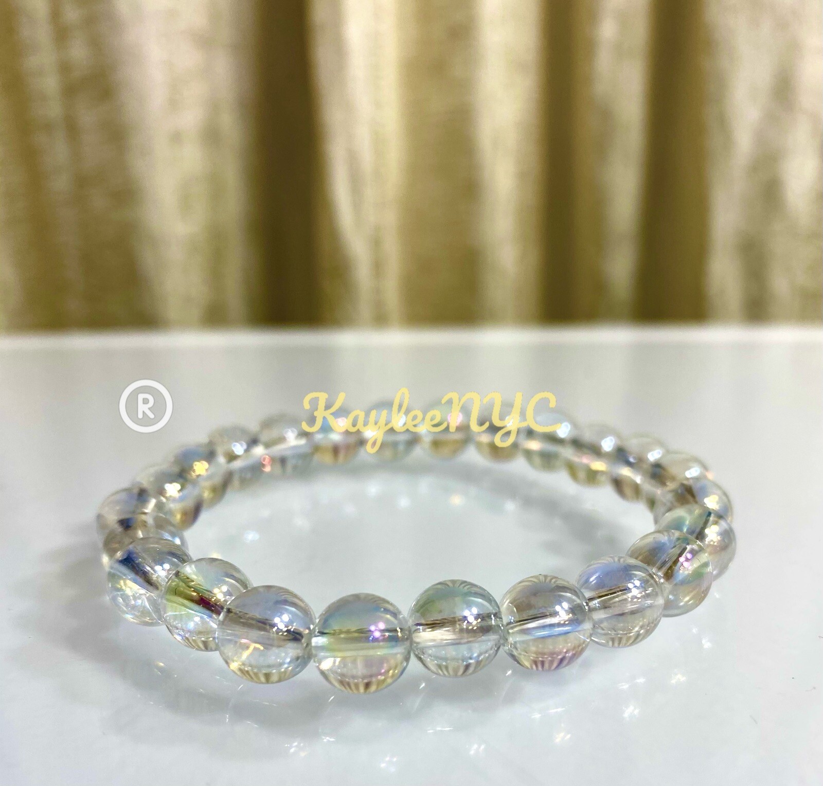 Wholesale 6 Pcs Angel Aura Quartz 8mm 7.5” Crystal Stretch Bracelet