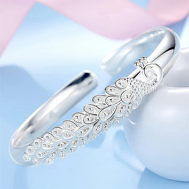 925 Sterling Silver Cuff Bangle Women Adjustable Round Layered Charm Jewelry