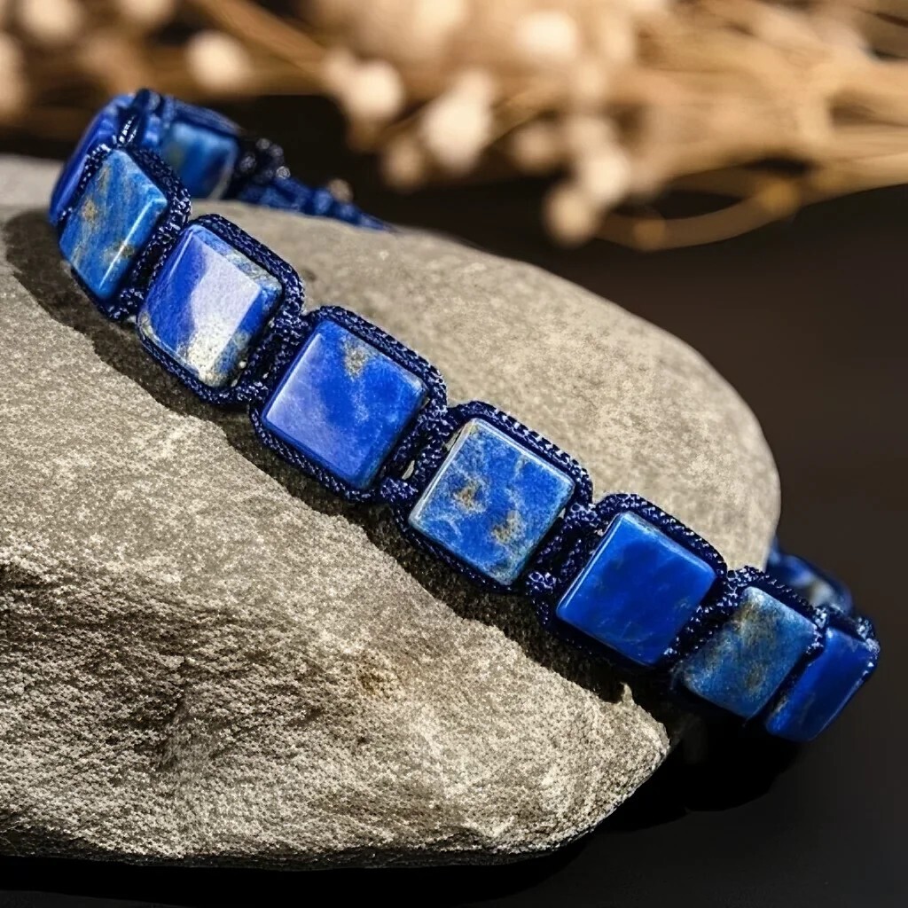 Natural Lapis Lazuli & Black Onyx Men’s Square Beads Healing Protection Bracelet