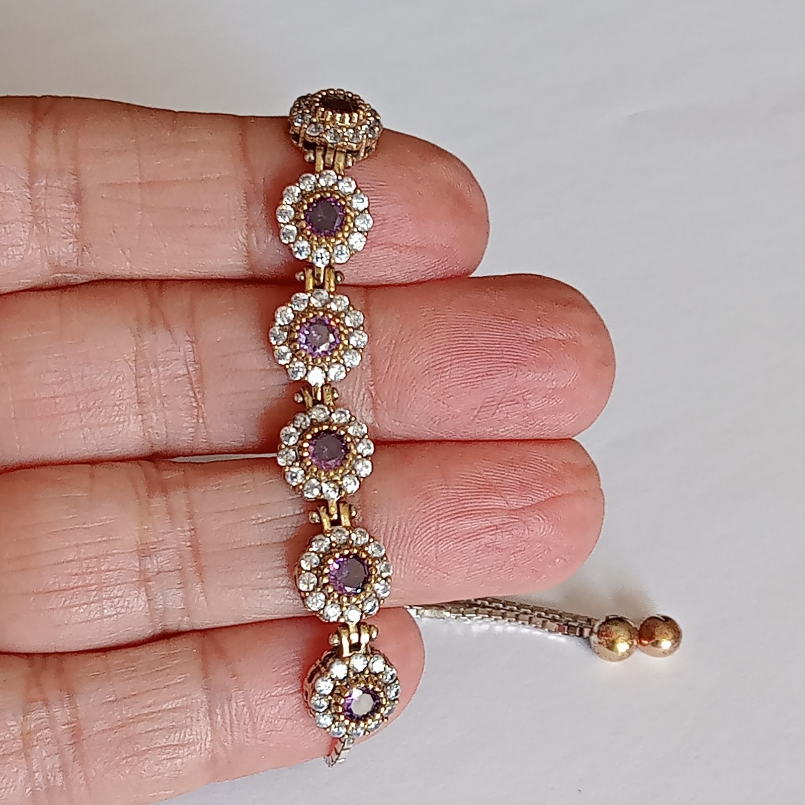 925 Sterling Silver and Bronze Turkish Handmade Amethyst Adjustable Bracelet