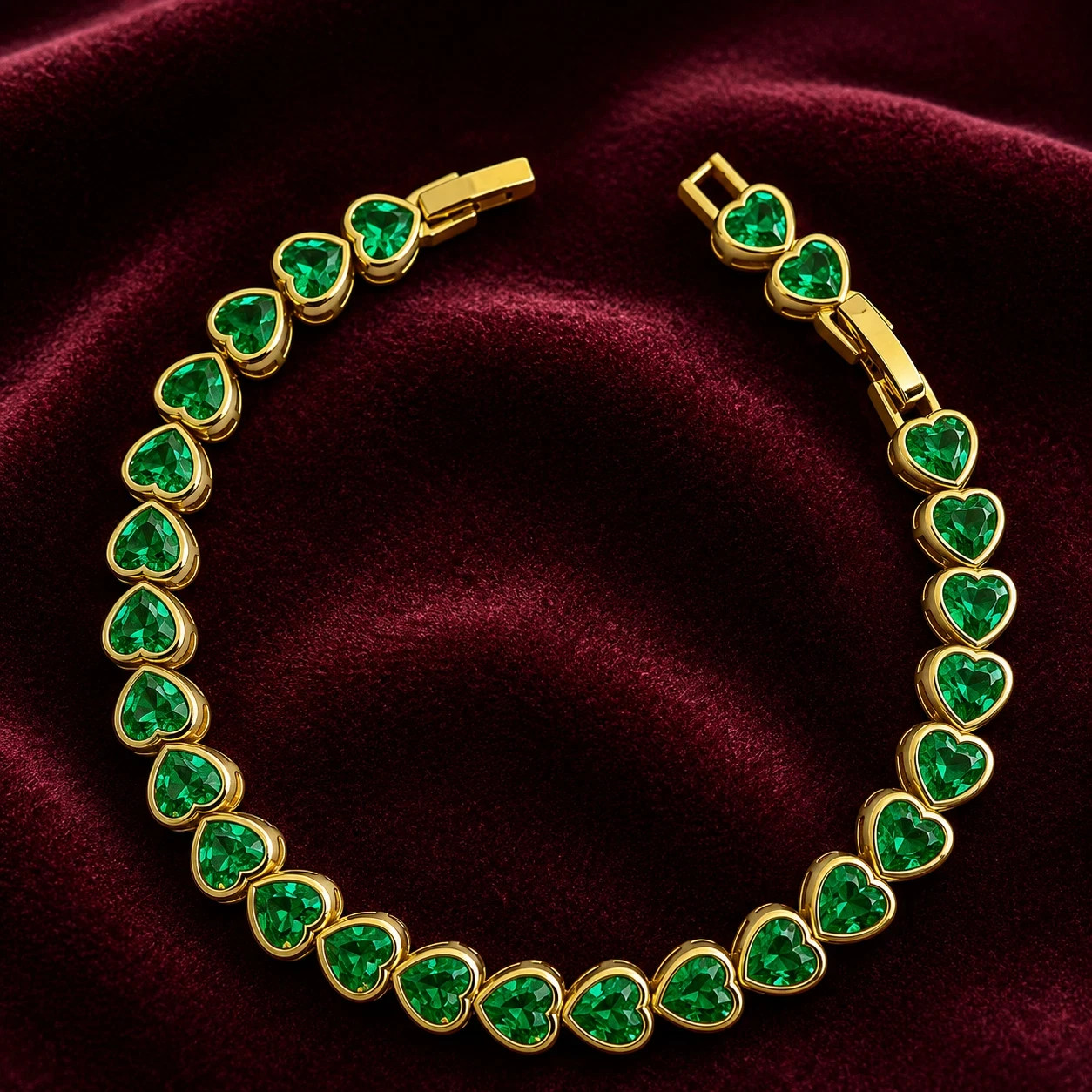 6 Ct Heart Cut Simulated Emerald Women’s Tennis Bracelet 14k Yellow Gold Plated