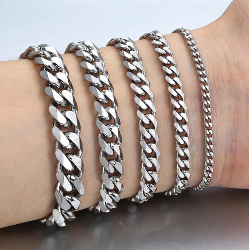 1pc Cuban Link Stainless Steel Bracelet – Classic Chain Jewelry for Men & Women