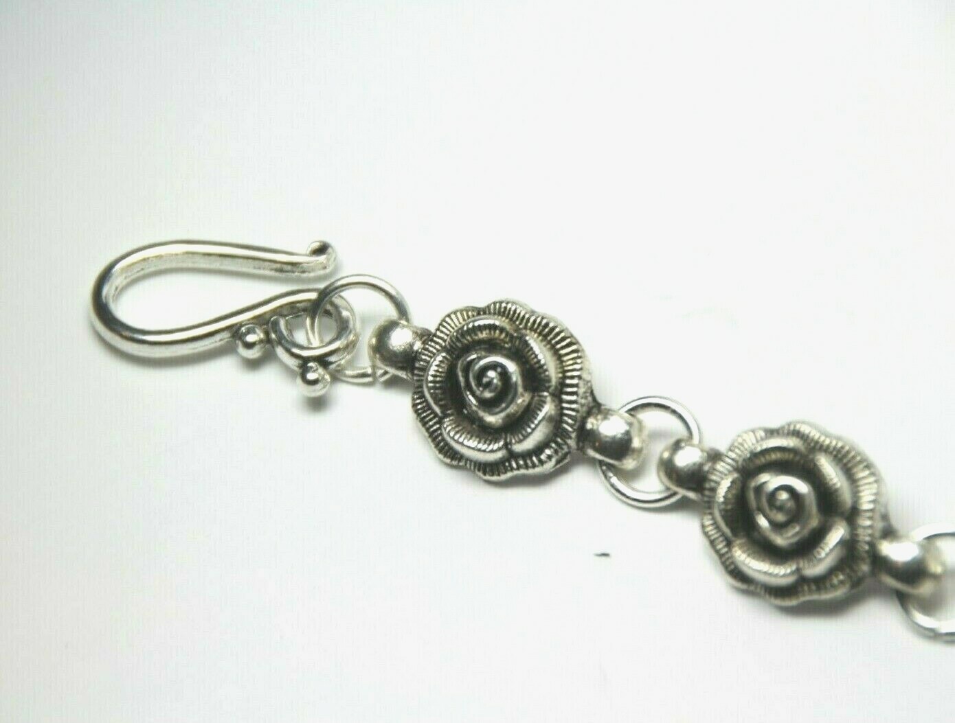 Rose Bracelet Silver Rhodium Hook Clasp Roses Pewter Charms 7″ inch Flower
