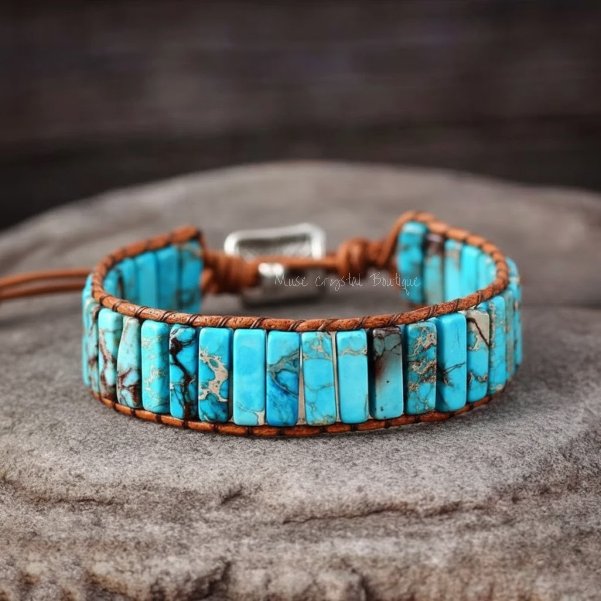 Turquoise Stone Bracelet Handmade Healing Meditation Women Men Bracelet Gift