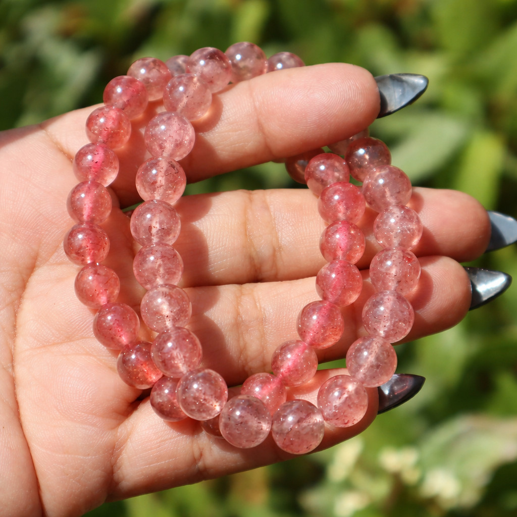 1Pc Natural Strawberry Quartz Bracelet 8mm Healing Crystal Jewelry Gift for Her