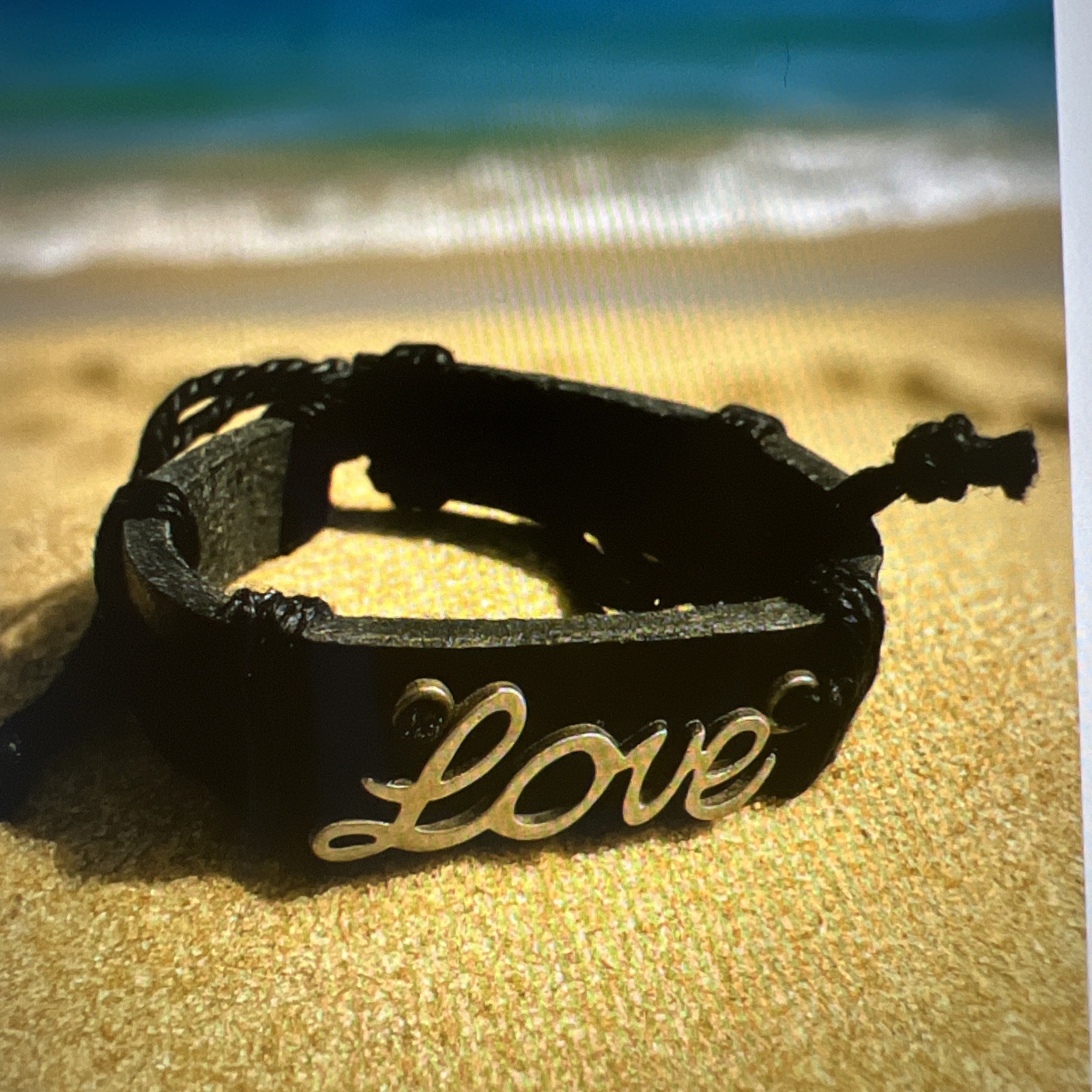 Black Leather Love Bracelet Adjustable Unisex Braided Cord Cuff Boho Gift