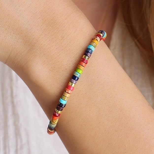 Genuine 7 Chakra Bracelet Natural Gemstone Healing Reiki Meditation Jewelry Gift