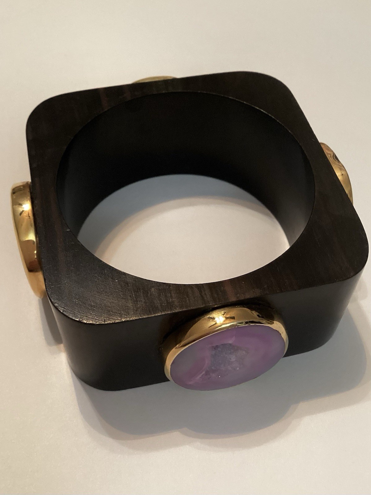Ebony Wood Purple Semiprecious Gemstone Modernist Bangle Bracelet 💛 LOW PRICE