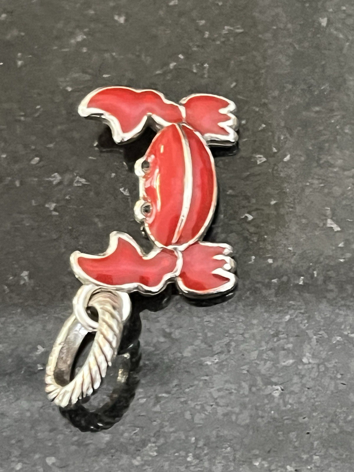 Brighton Red Enamel Crab Silver Plated Dangle Charm Etched Jump Ring Retired