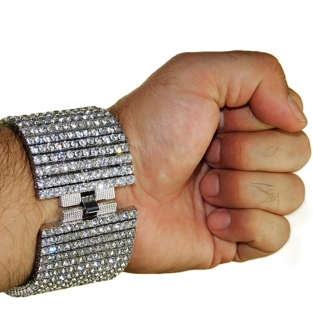 Men’s Bracelet 12 Row Pharaoh Silver Tone Heavy Iced Bling Out CZ Hip Hop 9.25″