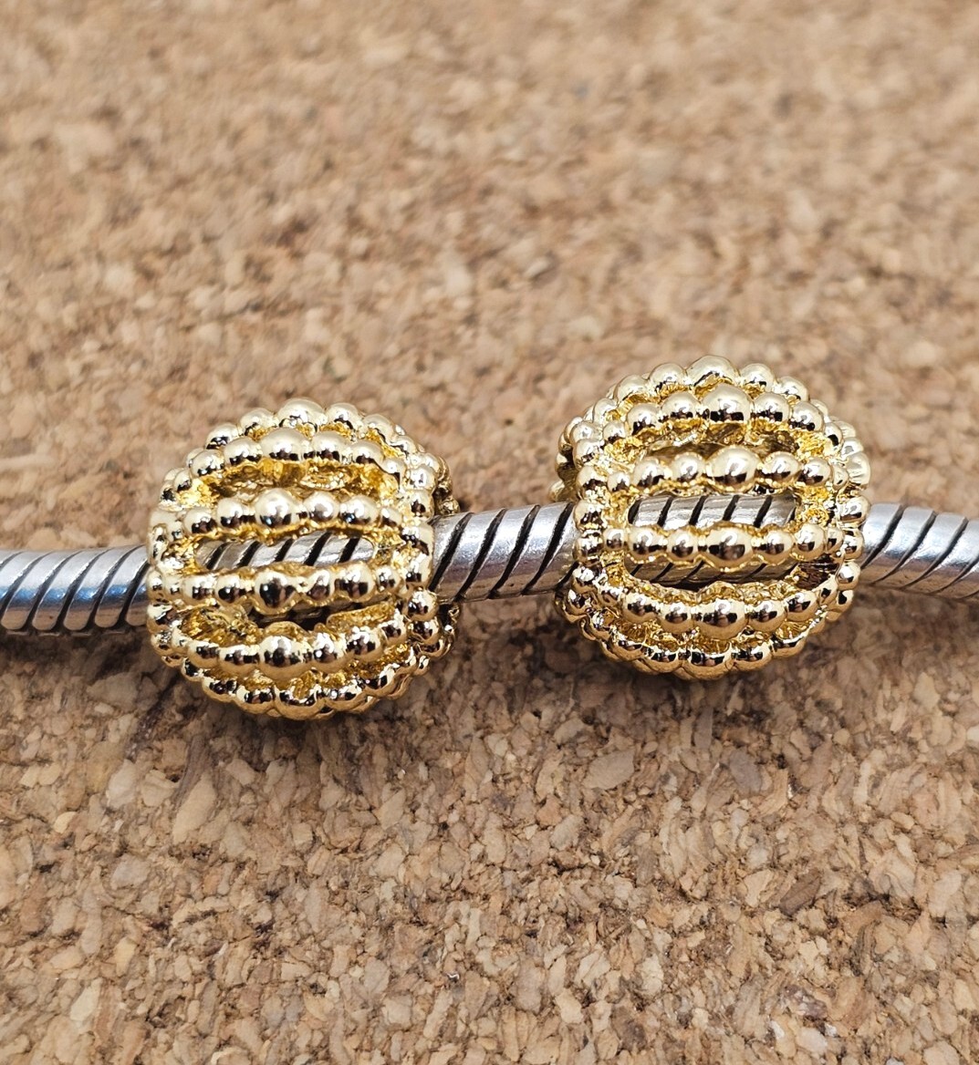 2 X Authentic Gold Beaded Ball Spacer European Charm Beads Lot