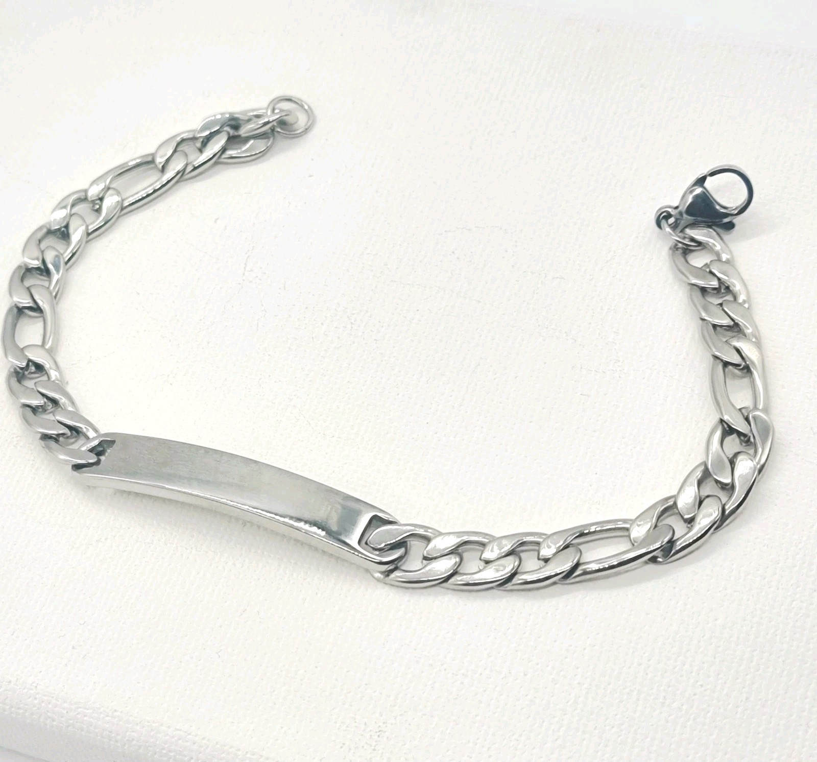 Stainless Steel ID Bracelet Mens Curb Chain Silver Link Identity Clasp 8″ NWOT