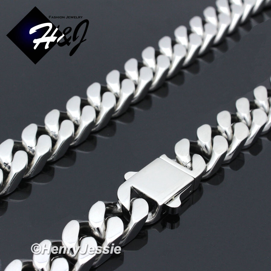 7.5″-11″MEN Stainless Steel 12mm Silver Miami Cuban Curb Link Chain Bracelet*166