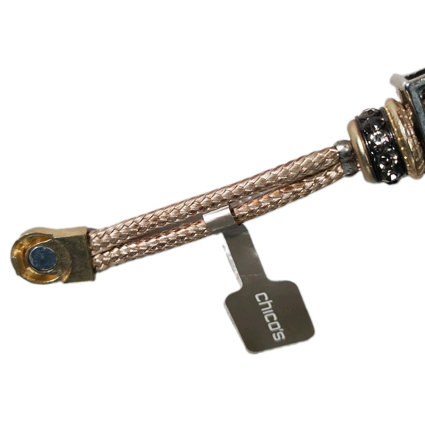 Chico’s Amara Mag Bracelet Braided Cord Mixed Metal Bead Magnetic Close MSRP $35