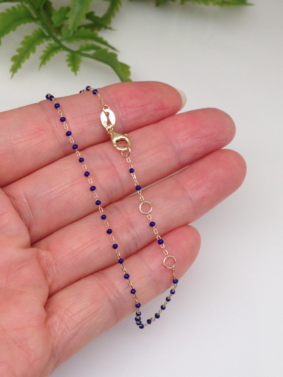 925 Sterling Silver Navy Blue Bead Beaded Bracelet Dainty 1mm 6.5-7.75″ Gold