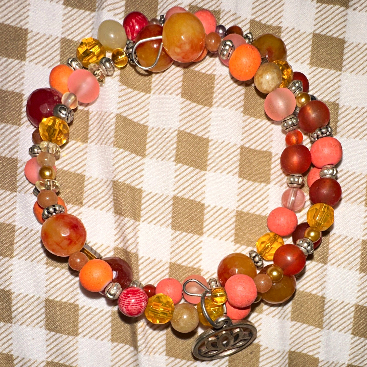 Multicolor Round Bead Beaded Charm Bracelet Lotus Dangle Lobster Clasp