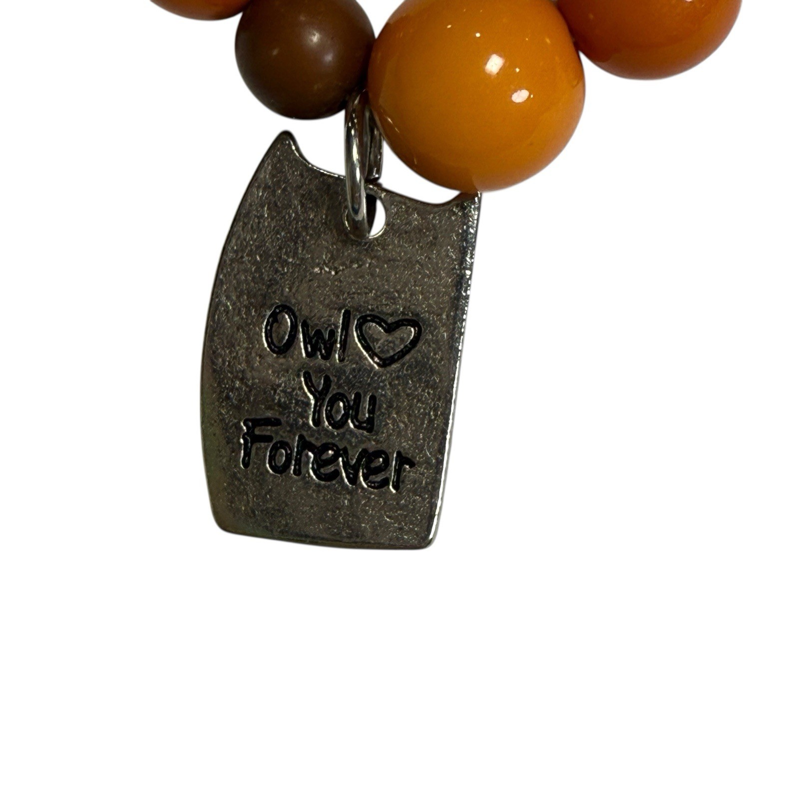 Owl Charm Orange and Brown Beaded Stretch Bracelet Fall Neutral Owl You Forever