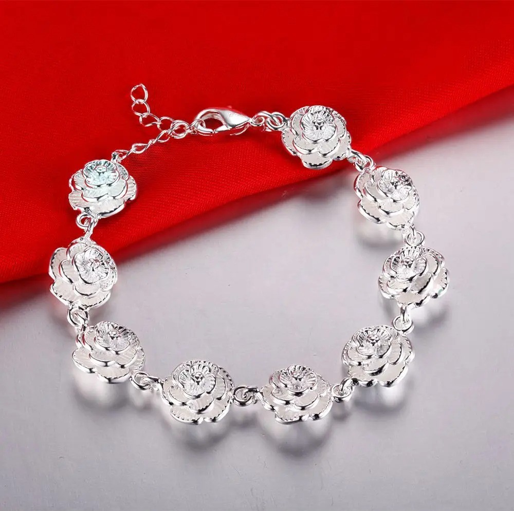 925 Sterling Silver Bracelet Bead Chain Women Wedding Engagement Gift