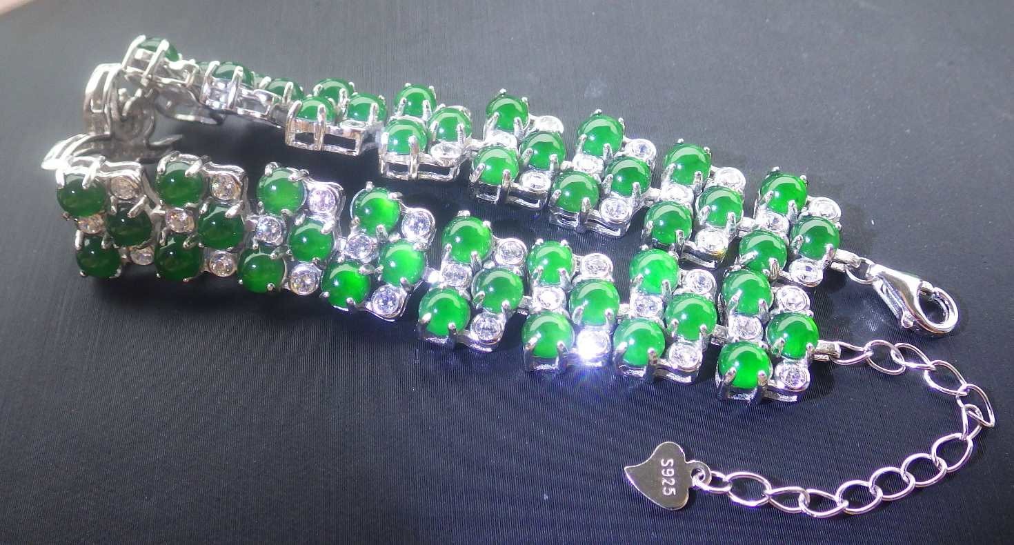 Silver 925 A JADE Jadeite Bead Bracelet Diamond Imitation Cabochon 723385 AS