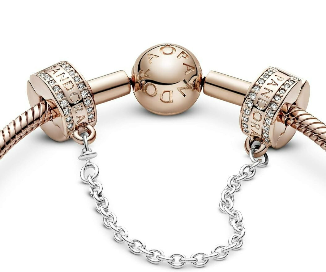 Authentic Pandora Rose Silver Two-tone Insignia Logo Safety Chain Clip Charm