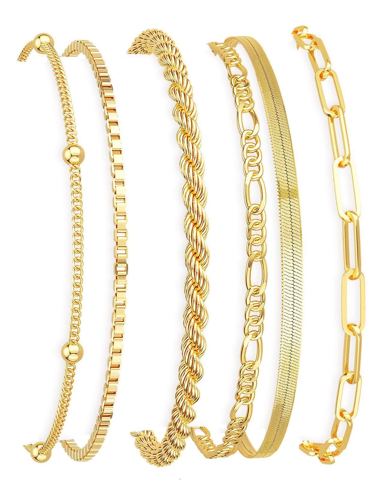 14K Gold Plated Minimalist Chain Bracelet Set for Women Stackable Jewelry