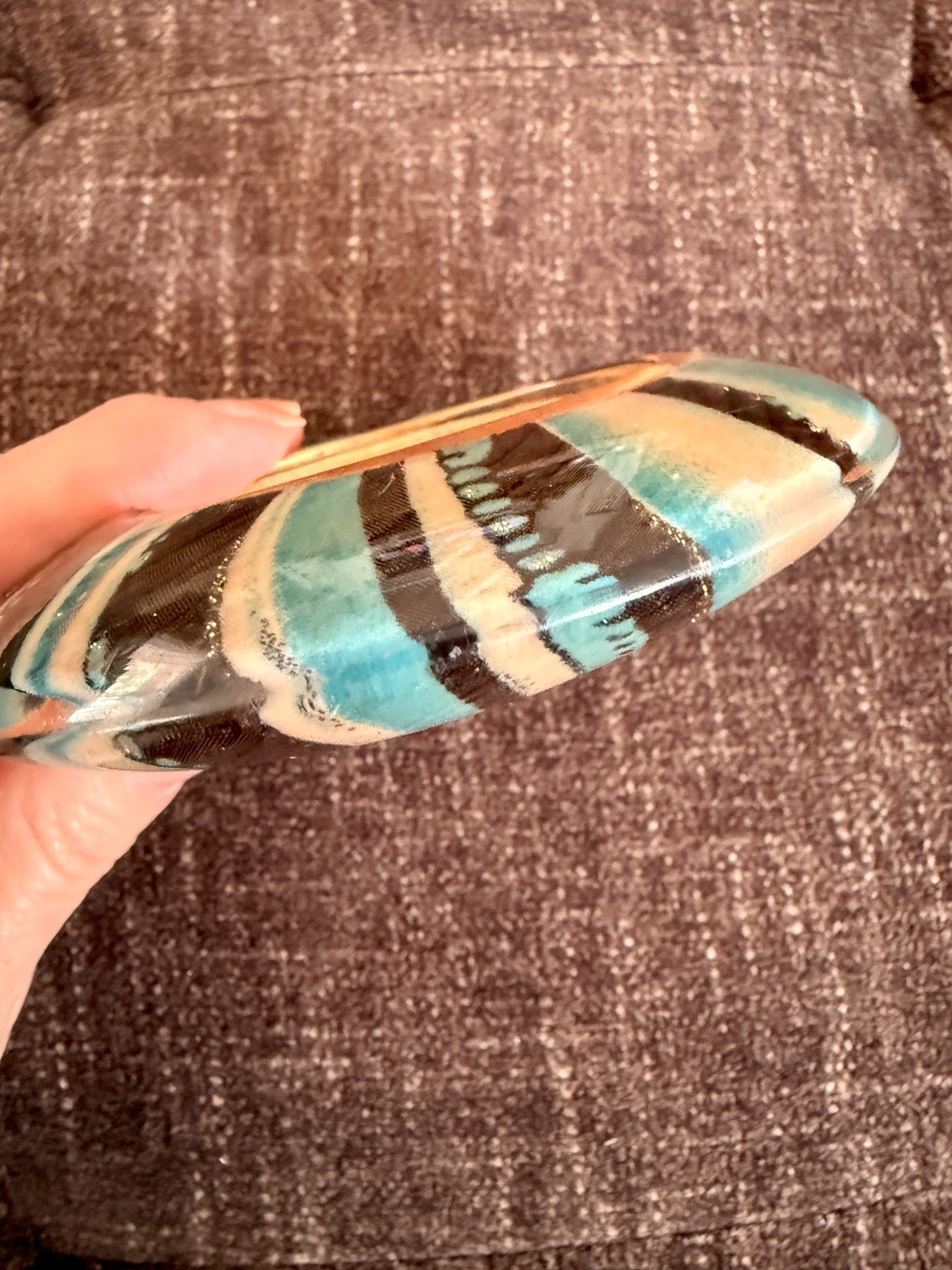 Vintage Chunky Lucite Resin Coated Acrylic Wood Statement Bangle Bracelet Boho