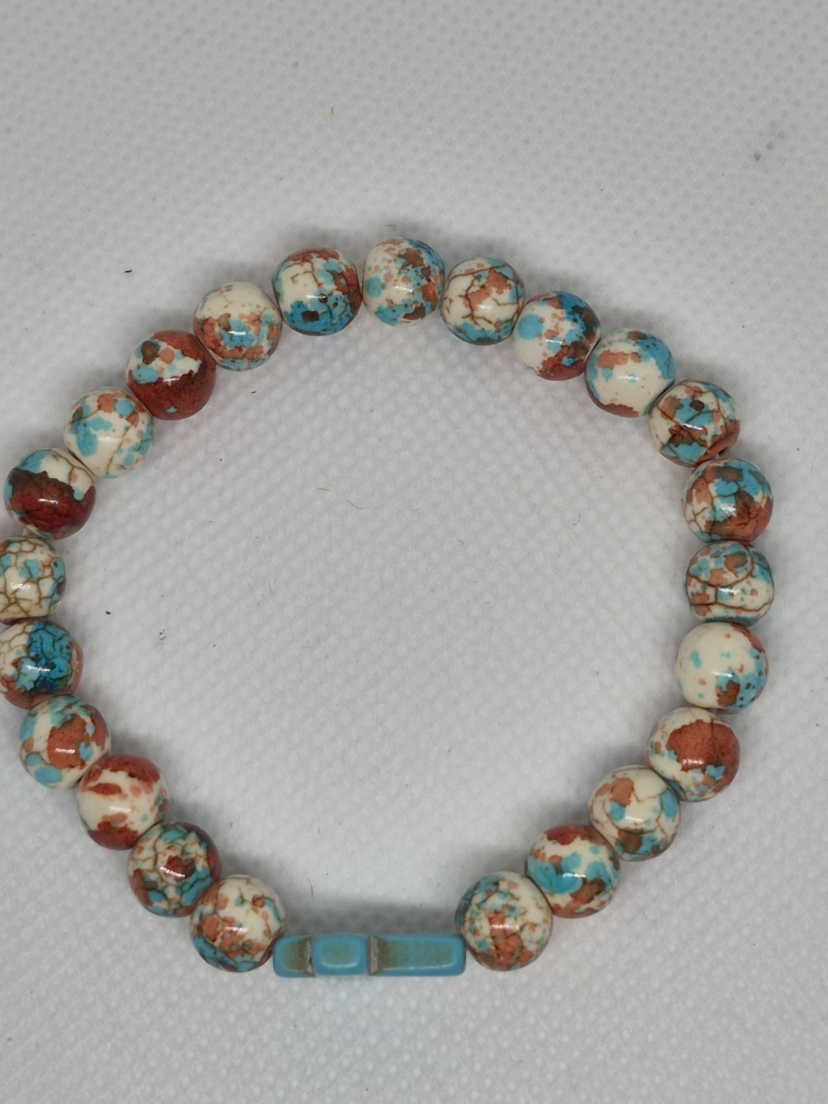 Lot of 3 Multicolor Stone Beaded Stretch Bracelets w/ Cross Charm